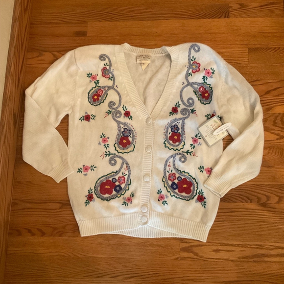 Women's Susan Bristol Cardigan Sweater M White Multi - Picture 2 of 13